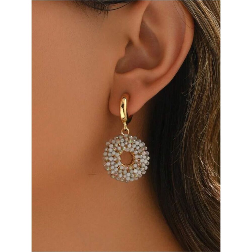 Hoop Earrings with White Beads A1827